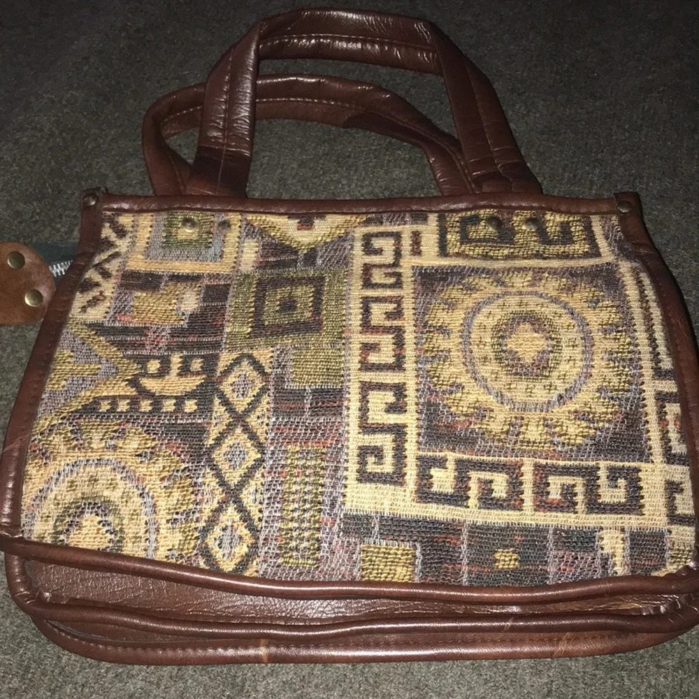 Vintage Woven and Leather Handbag with organization pockets, Unique! - Picture 2 of 3